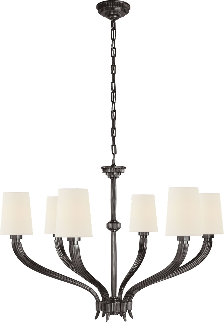 Ruhlmann Large Chandelier in Bronze with Linen Shades
