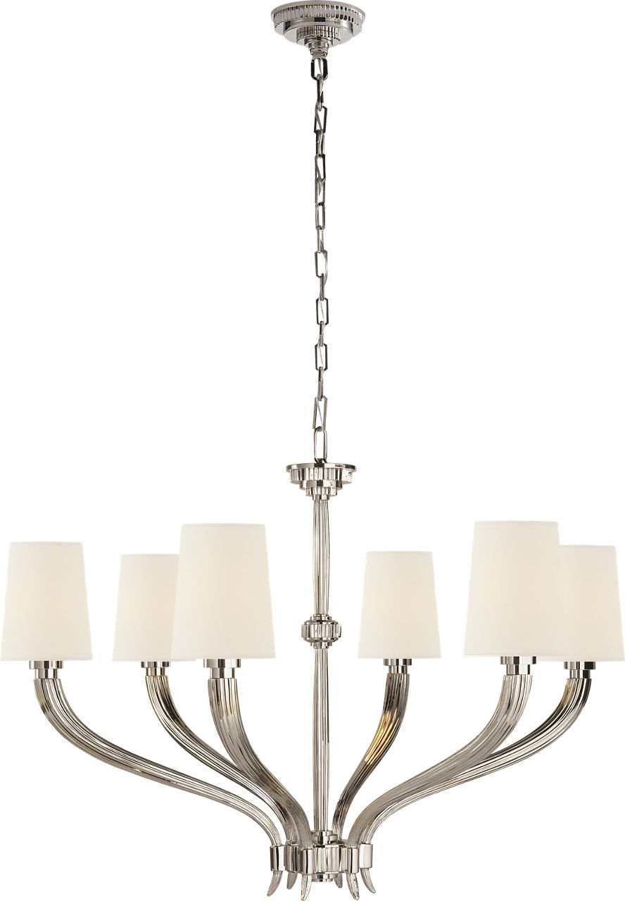 Ruhlmann Large Chandelier in Polished Nickel with Linen Shades