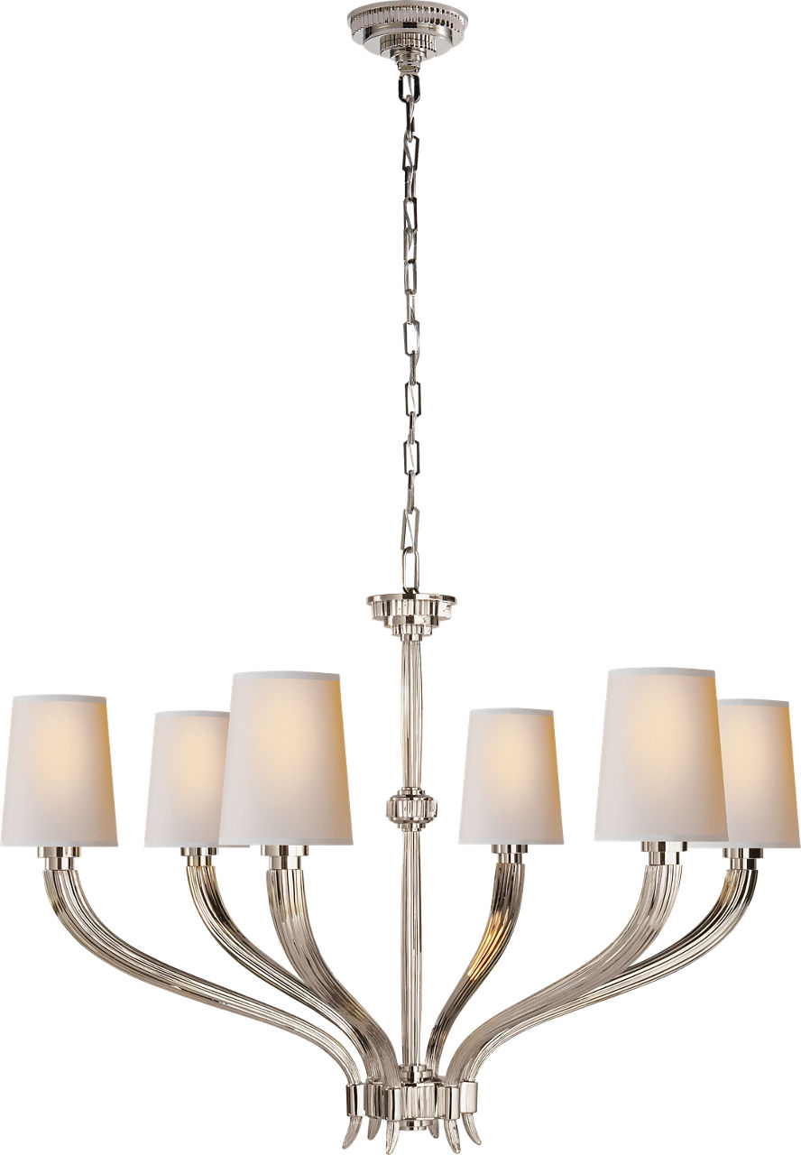 Ruhlmann Large Chandelier in Polished Nickel with Natural Paper Shades