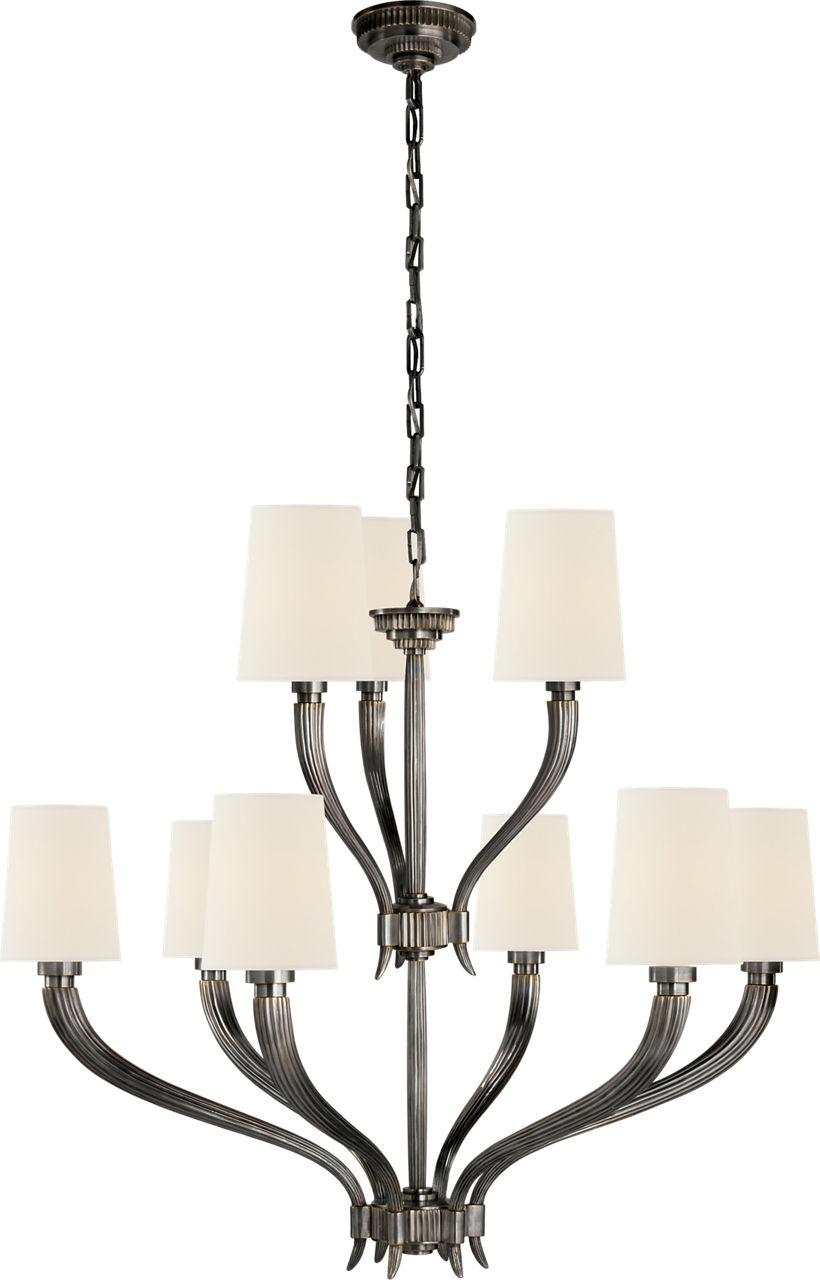 Ruhlmann 2-Tier Chandelier in Bronze with Linen Shades