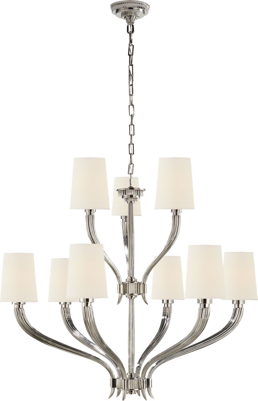 Ruhlmann 2-Tier Chandelier in Polished Nickel with Linen Shades