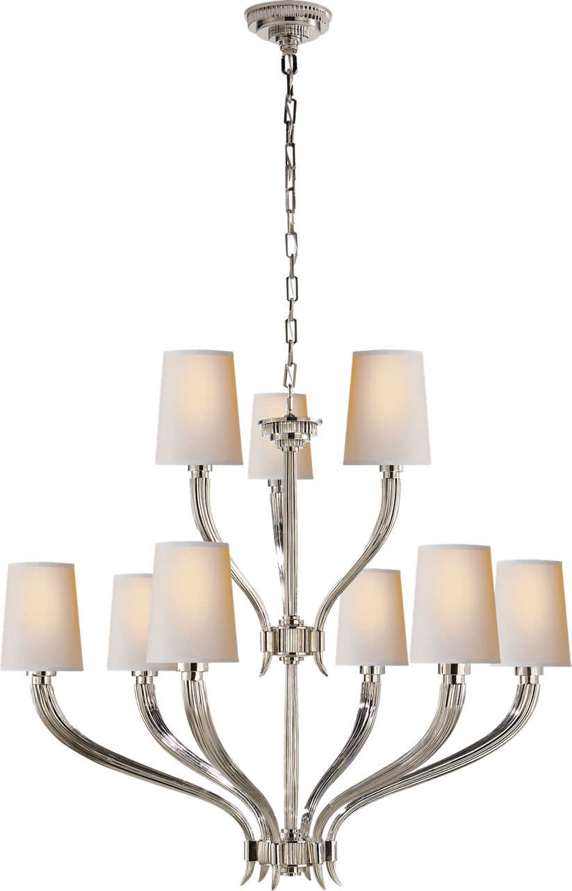 Ruhlmann 2-Tier Chandelier in Polished Nickel with Natural Paper Shades