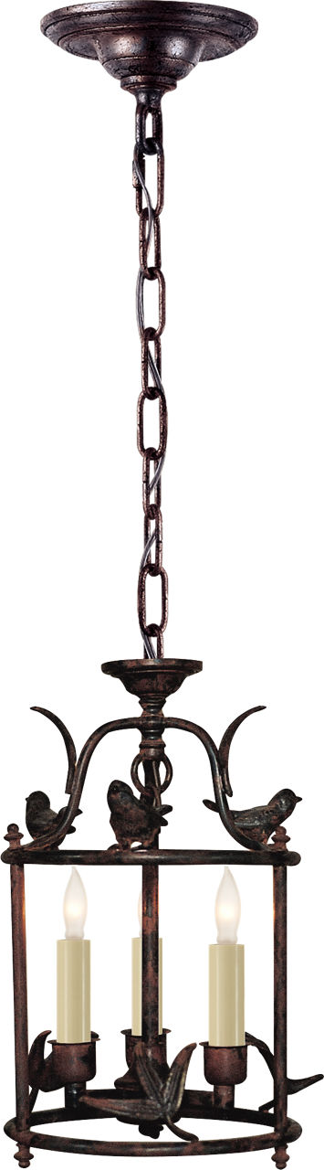 Diego Petite Classical Perching Bird Lantern in Rust with Verdis Accent