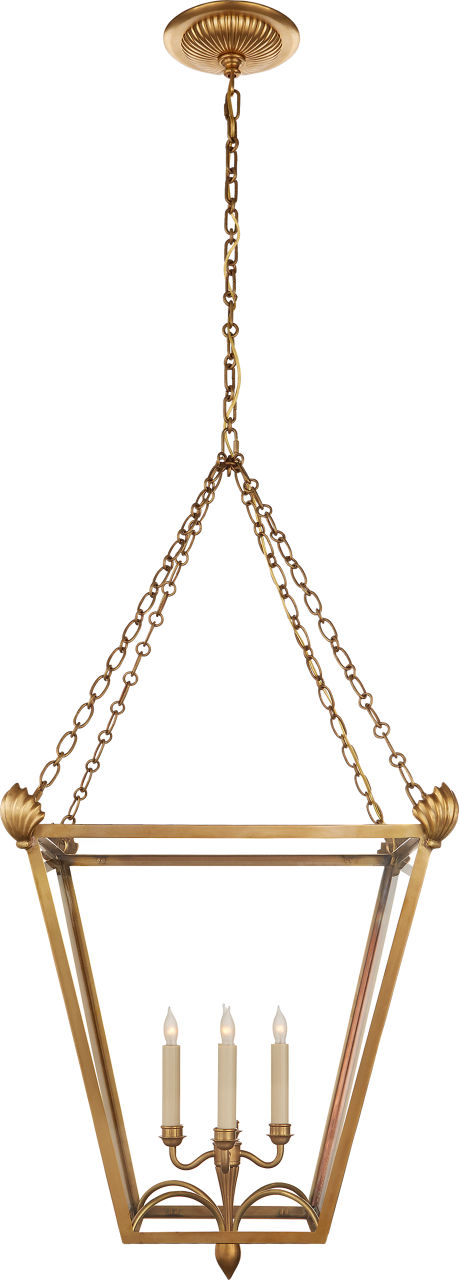 Dumfries Large Lantern in Antique-Burnished Brass with Clear Glass