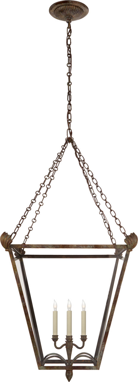 Dumfries Large Lantern in Weathered Verdigris with Clear Glass