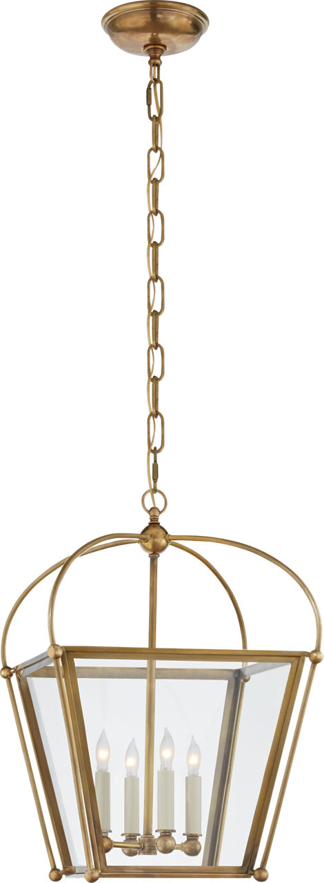 Riverside Small Square Lantern in Antique-Burnished Brass with Clear Glass