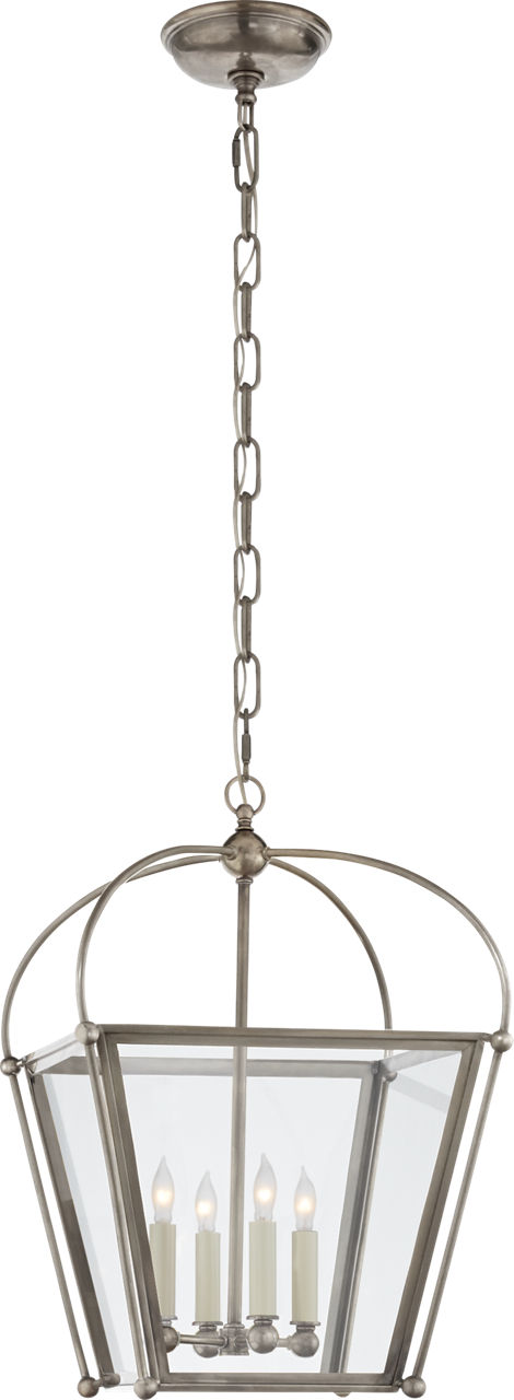 Riverside Small Square Lantern in Antique Nickel with Clear Glass
