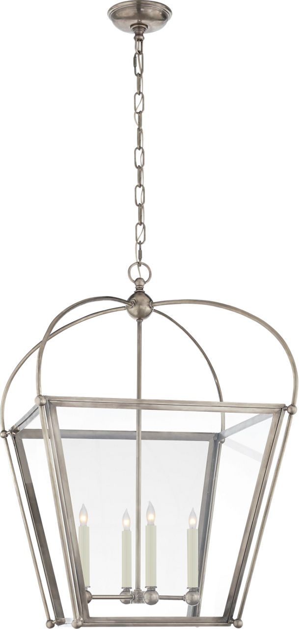 Riverside Medium Square Lantern in Antique Nickel with Clear Glass