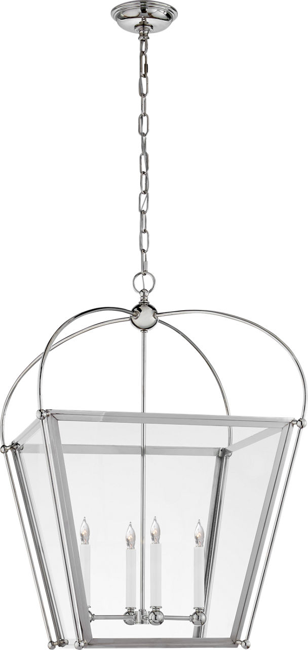 Riverside Medium Square Lantern in Polished Nickel with Clear Glass