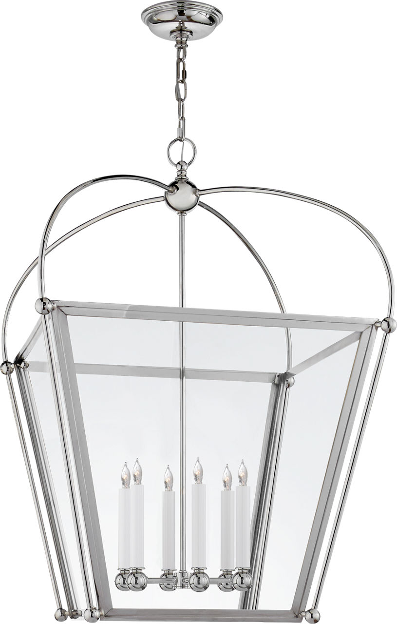 Riverside Large Square Lantern in Polished Nickel with Clear Glass