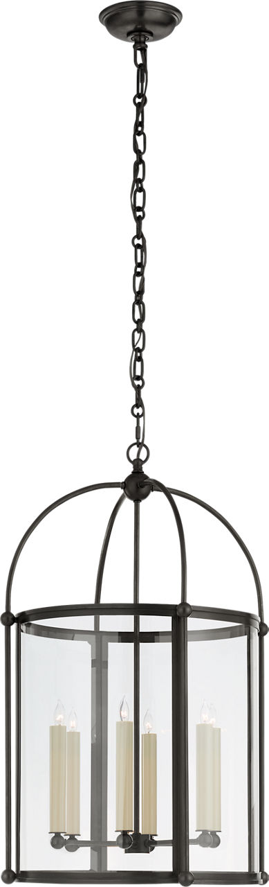 Riverside Medium Round Lantern in Bronze with Clear Glass