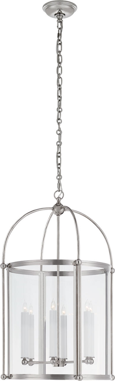 Riverside Medium Round Lantern in Polished Nickel with Clear Glass