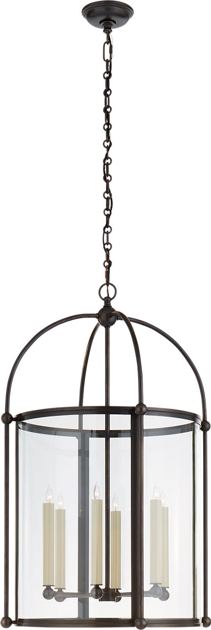 Riverside Large Round Lantern in Bronze with Clear Glass