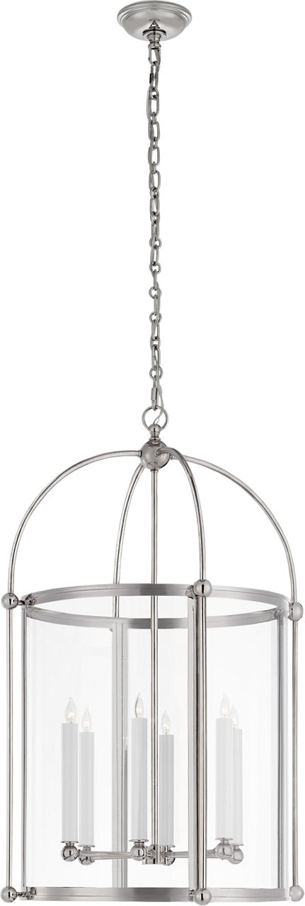 Riverside Large Round Lantern in Polished Nickel with Clear Glass
