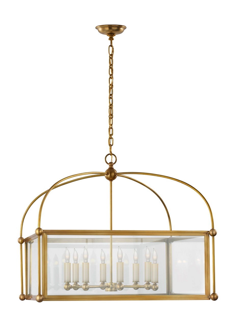 Plantation Wide Square Lantern in Antique-Burnished Brass with Clear Glass