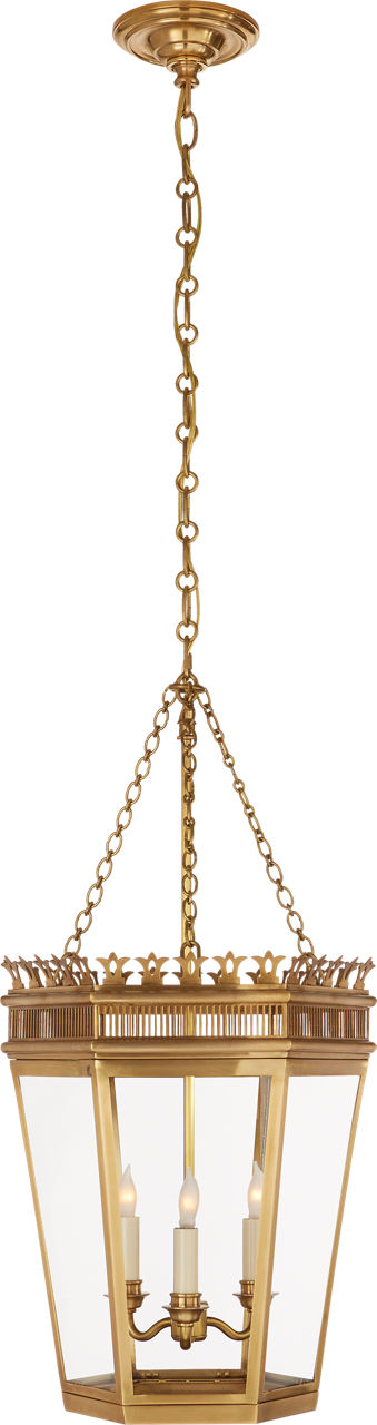 Warwick Medium Lantern in Antique-Burnished Brass with Clear Glass