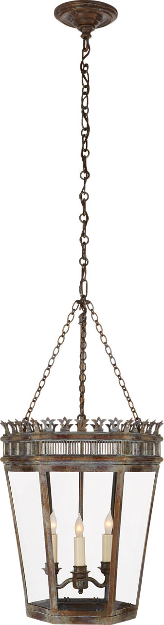 Warwick Medium Lantern in Weathered Verdigris with Clear Glass