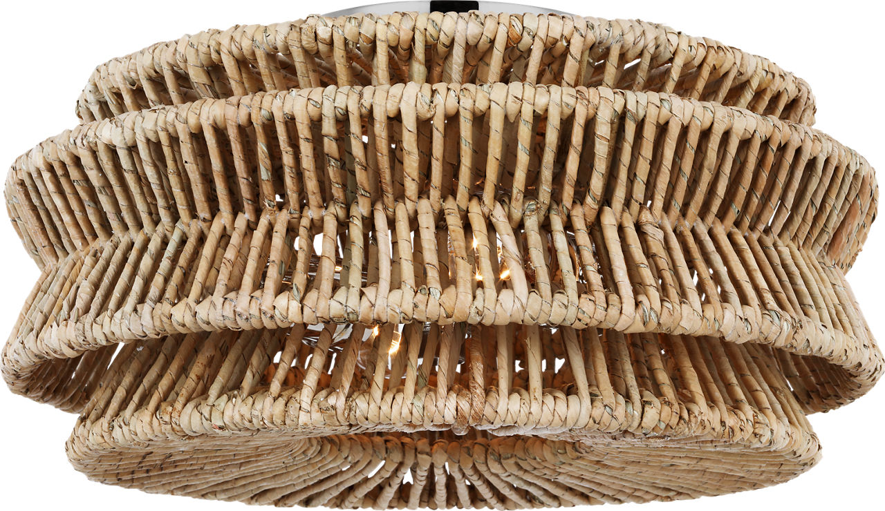 Antigua Large Drum Semi-Flush Mount in Polished Nickel and Natural Abaca