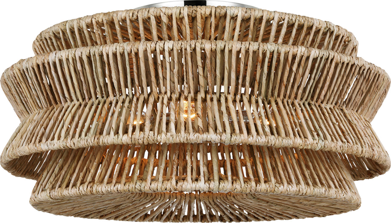 Antigua XL Semi-Flush Mount in Polished Nickel and Natural Abaca