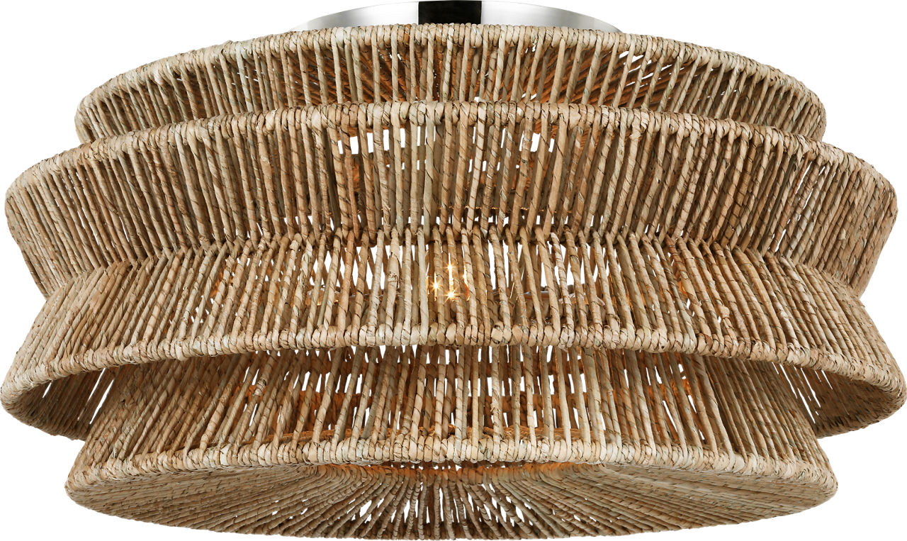 Antigua Grande Semi-Flush Mount in Polished Nickel and Natural Abaca