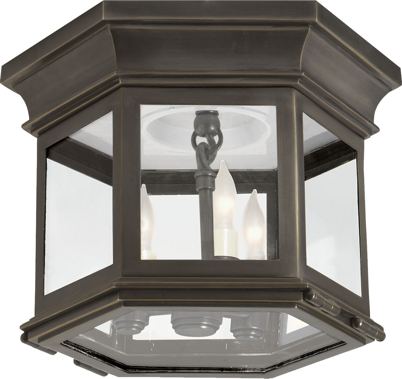 Club Small Hexagonal Flush Mount in Bronze with Clear Glass