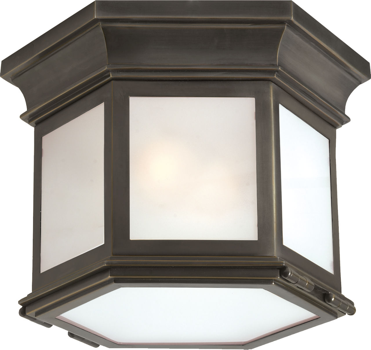 Club Small Hexagonal Flush Mount in Bronze with Frosted Glass