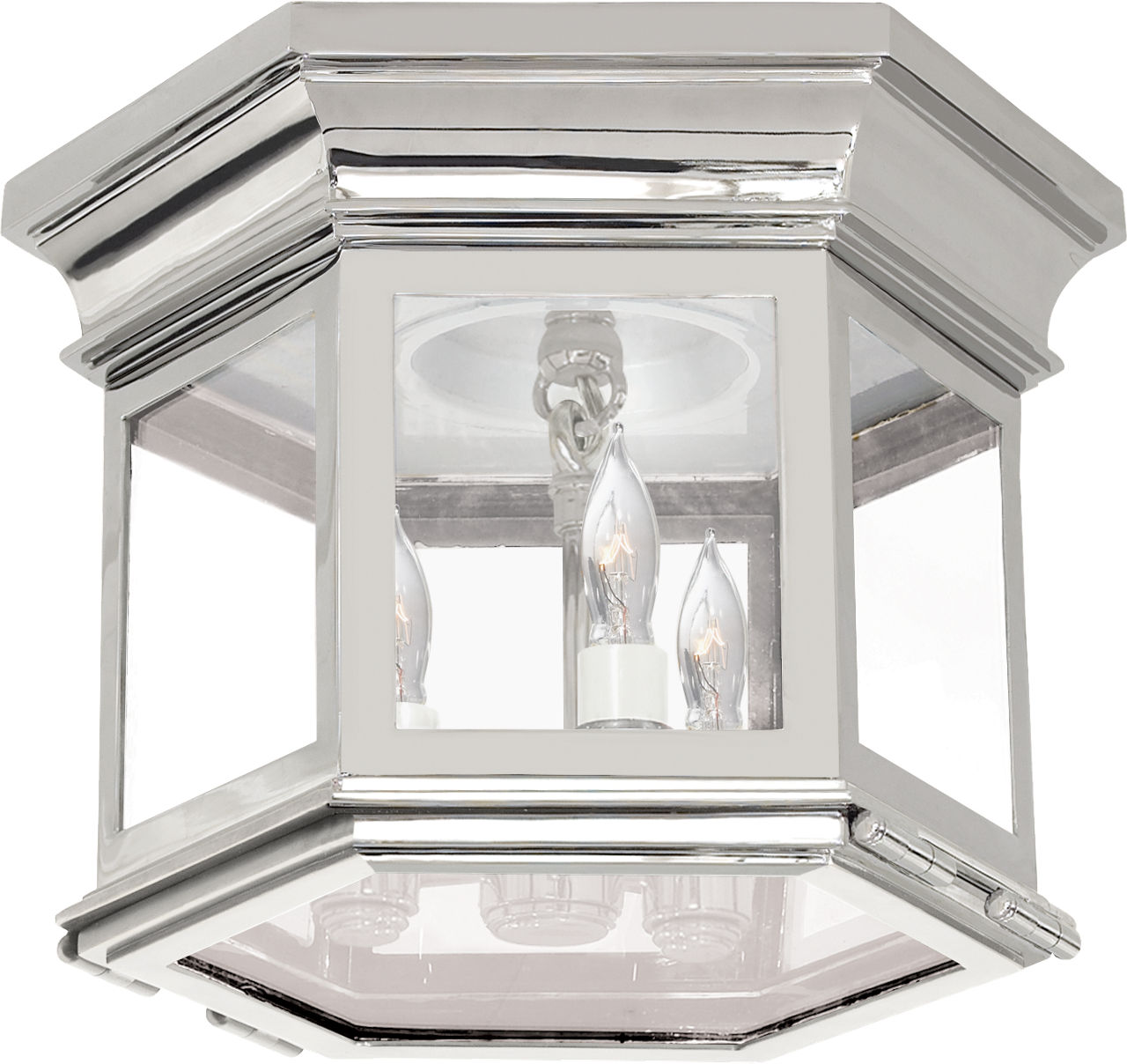 Club Small Hexagonal Flush Mount in Polished Nickel with Clear Glass