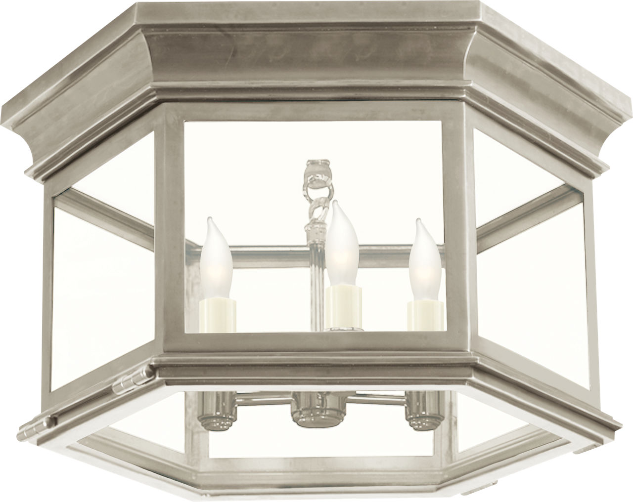 Club Large Hexagonal Flush Mount in Antique Nickel with Clear Glass