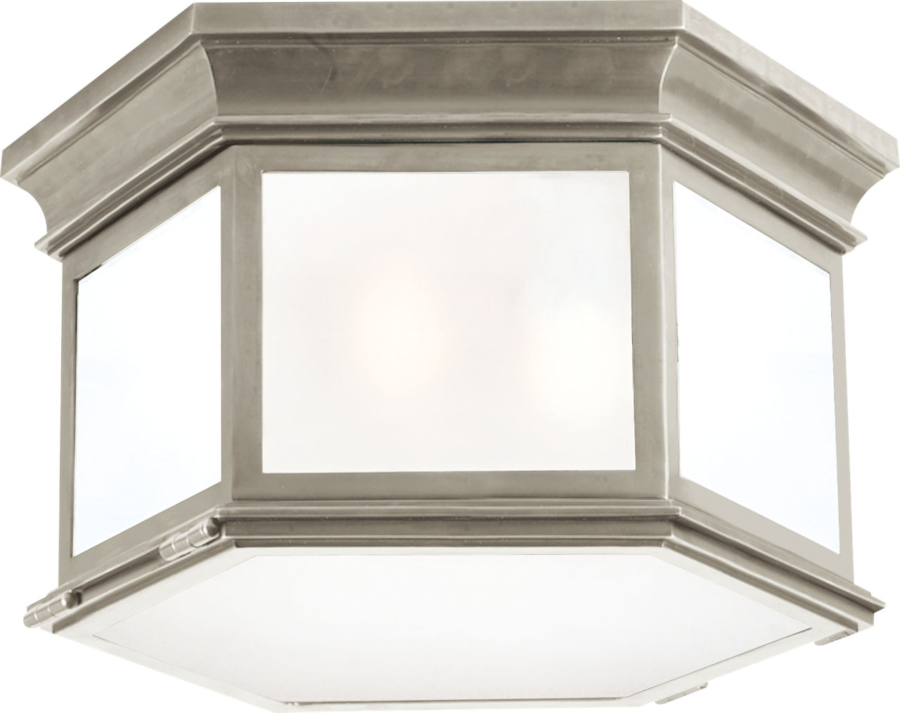 Club Large Hexagonal Flush Mount in Antique Nickel with Frosted Glass