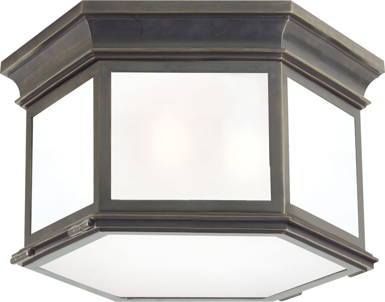Club Large Hexagonal Flush Mount in Bronze with Frosted Glass