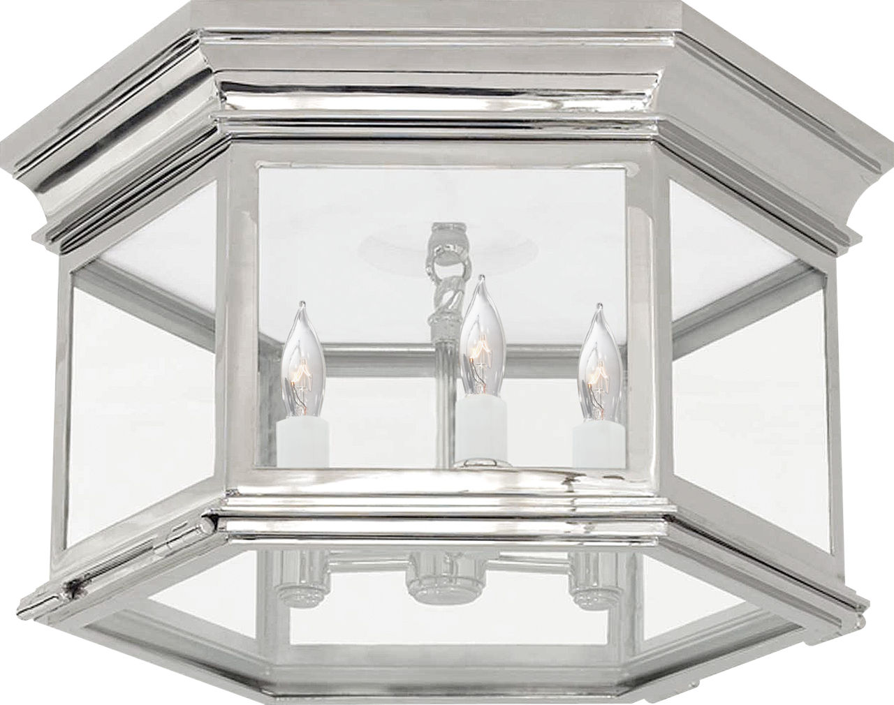 Club Large Hexagonal Flush Mount in Polished Nickel with Clear Glass