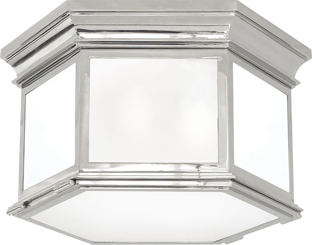 Club Large Hexagonal Flush Mount in Polished Nickel with Frosted Glass