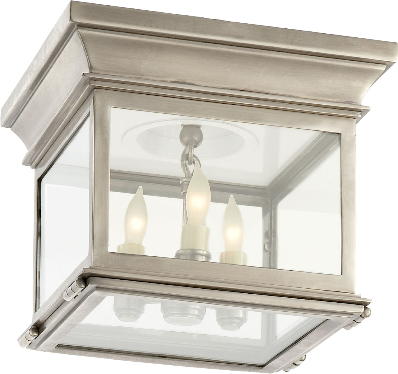 Club Small Square Flush Mount in Antique Nickel with Clear Glass