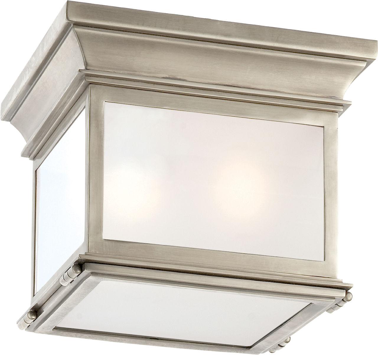 Club Small Square Flush Mount in Antique Nickel with Frosted Glass