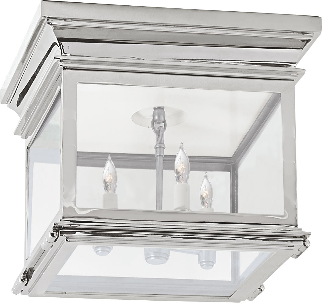 Club Small Square Flush Mount in Polished Nickel with Clear Glass