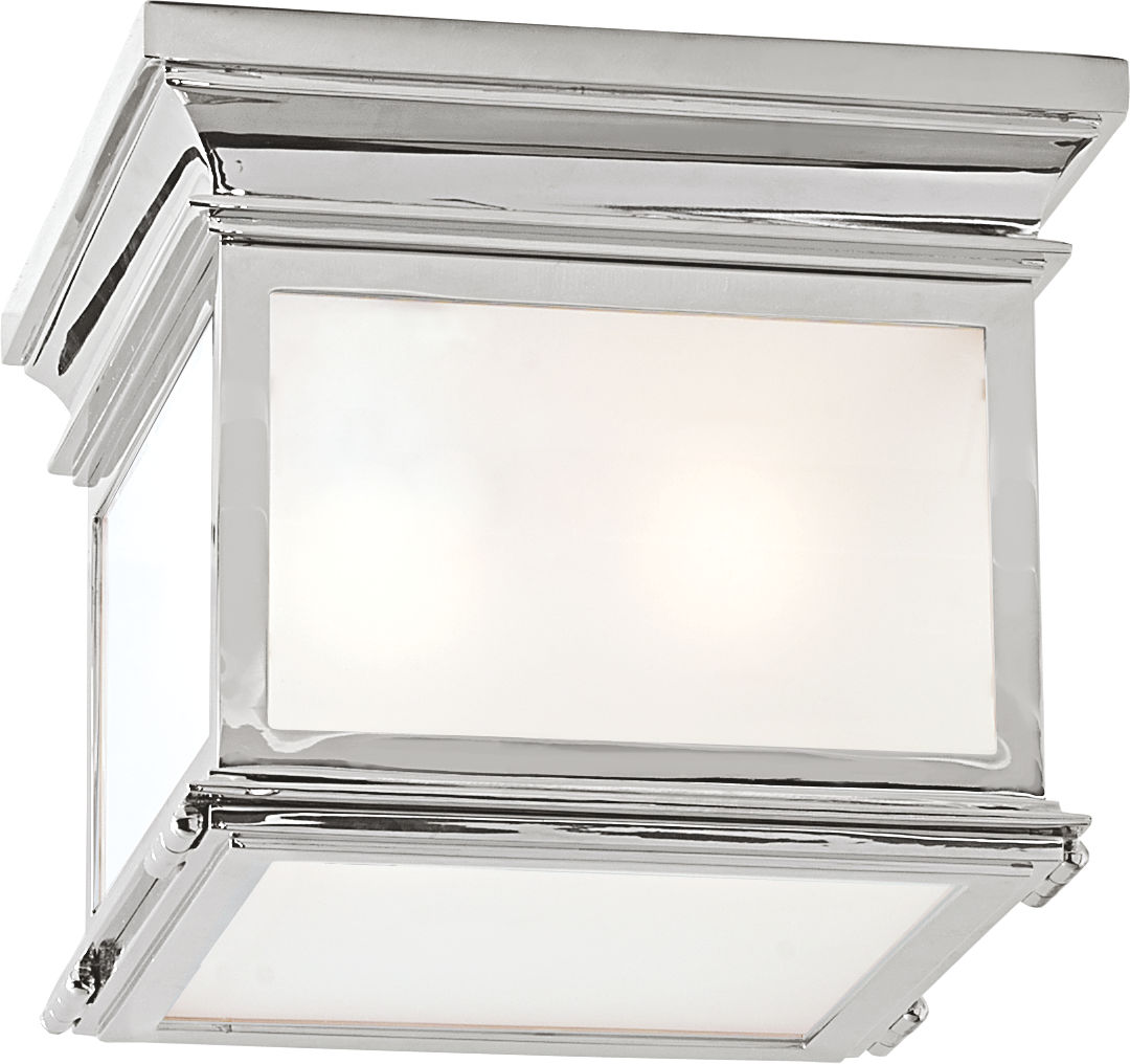 Club Small Square Flush Mount in Polished Nickel with Frosted Glass