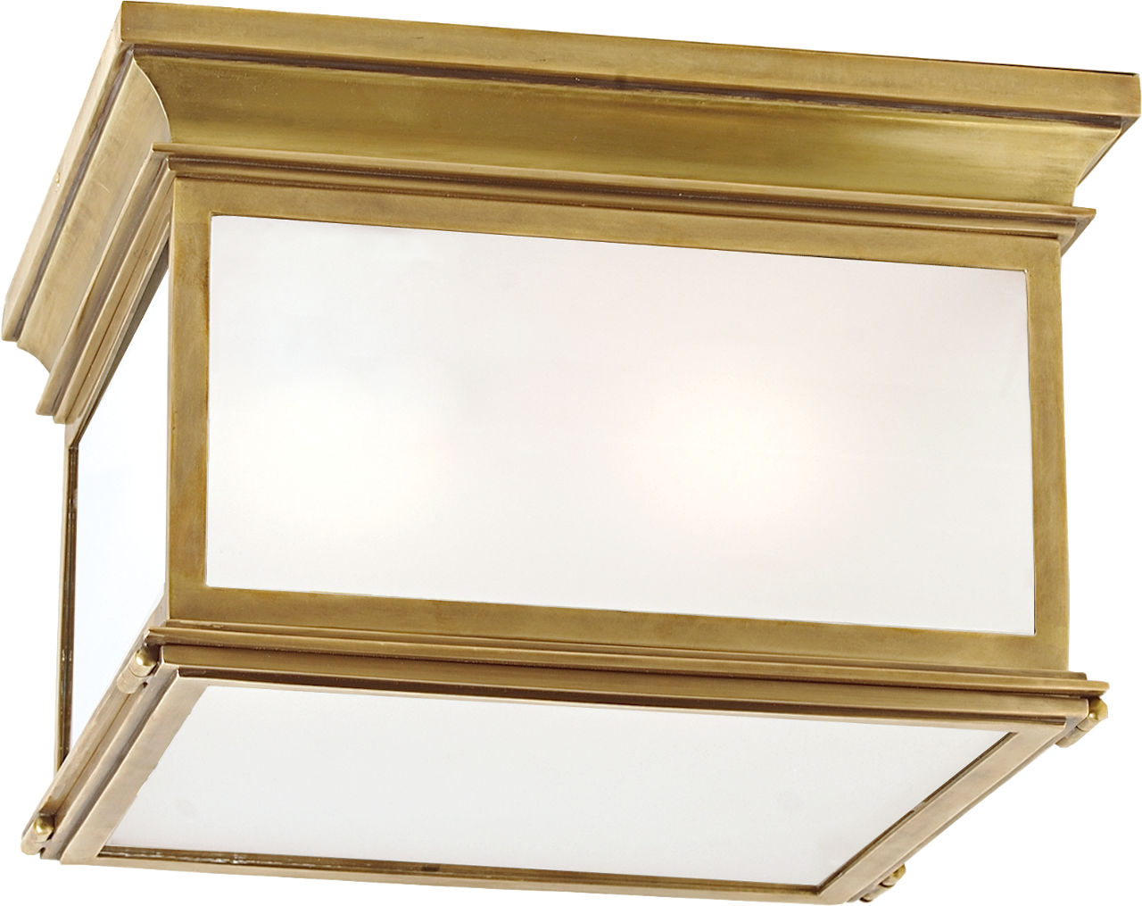 Club Large Square Flush Mount in Antique-Burnished Brass with Frosted Glass