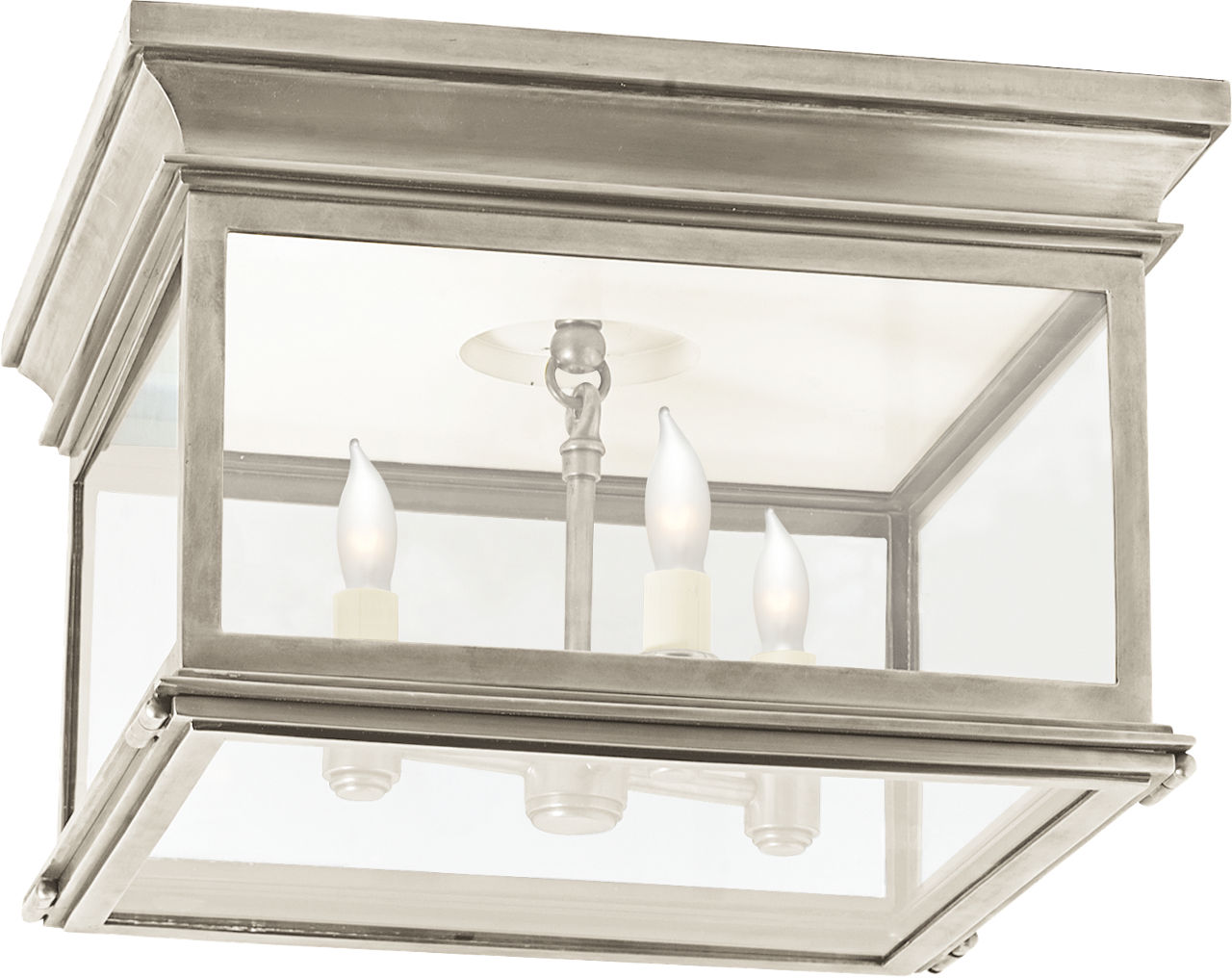 Club Large Square Flush Mount in Antique Nickel with Clear Glass