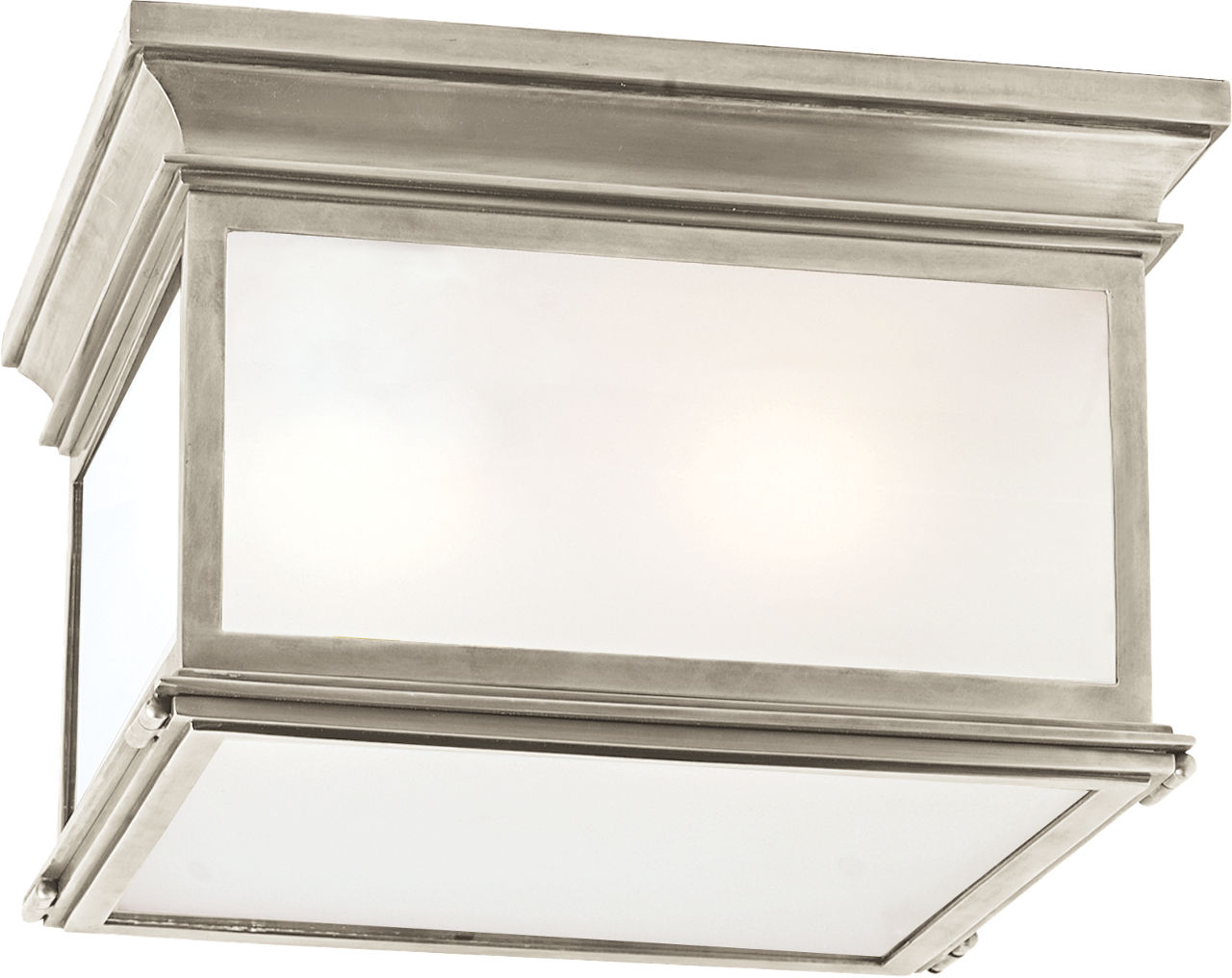 Club Large Square Flush Mount in Antique Nickel with Frosted Glass