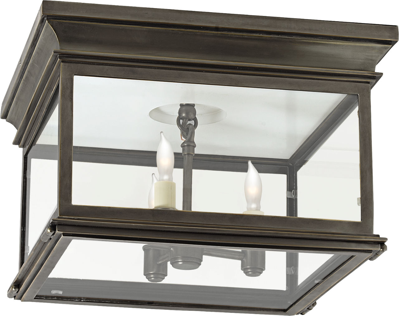 Club Large Square Flush Mount in Bronze with Clear Glass