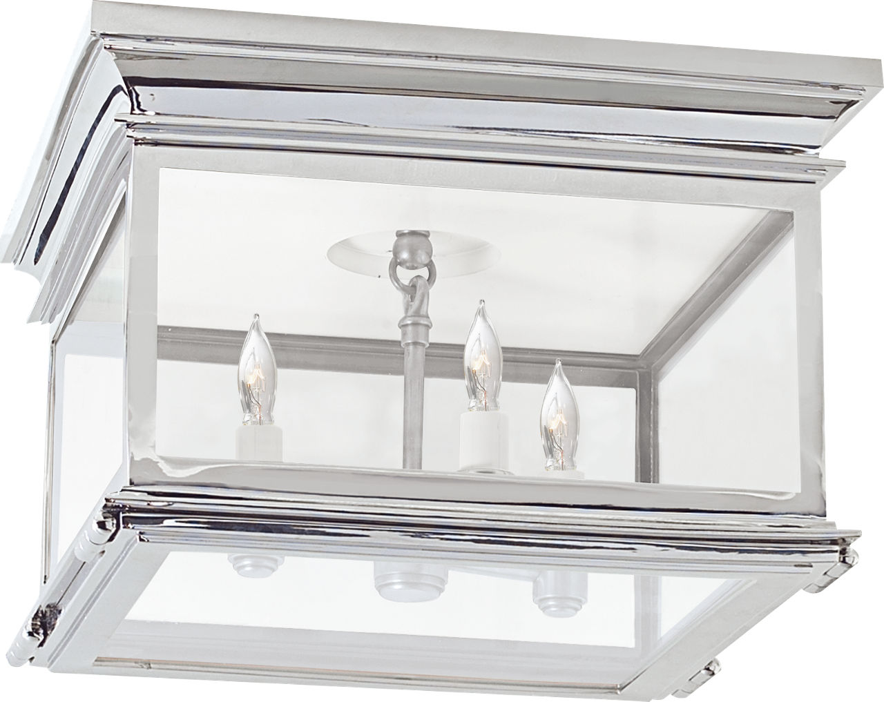 Club Large Square Flush Mount in Polished Nickel with Clear Glass