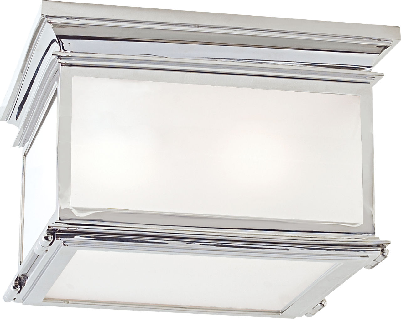 Club Large Square Flush Mount in Polished Nickel with Frosted Glass