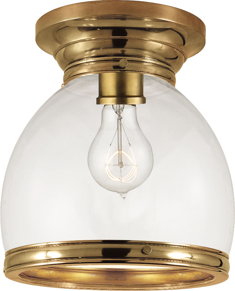 Edwardian Open Bottom Flush Mount in Antique-Burnished Brass with Clear Glass