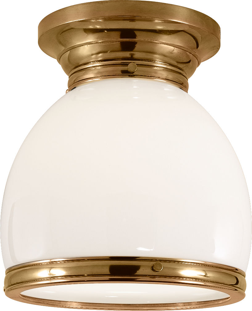 Edwardian Open Bottom Flush Mount in Antique-Burnished Brass with White Glass