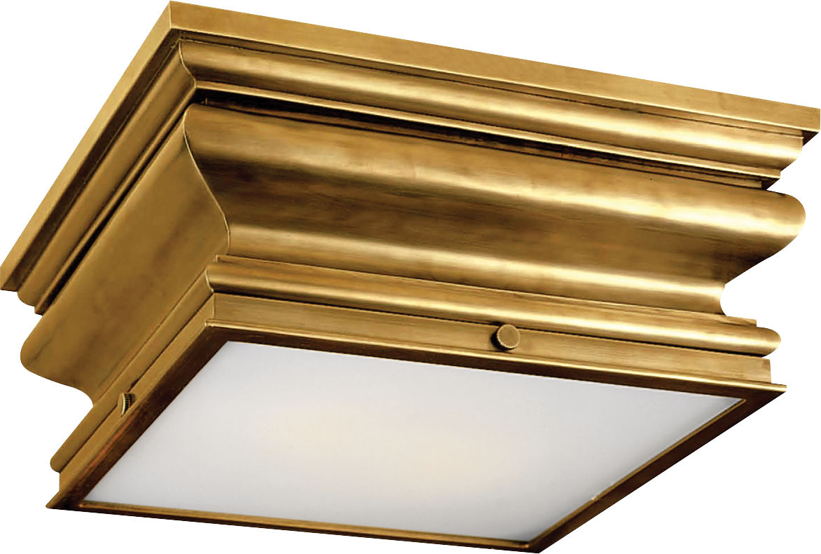 Square Flush Mount in Antique-Burnished Brass with Frosted Glass