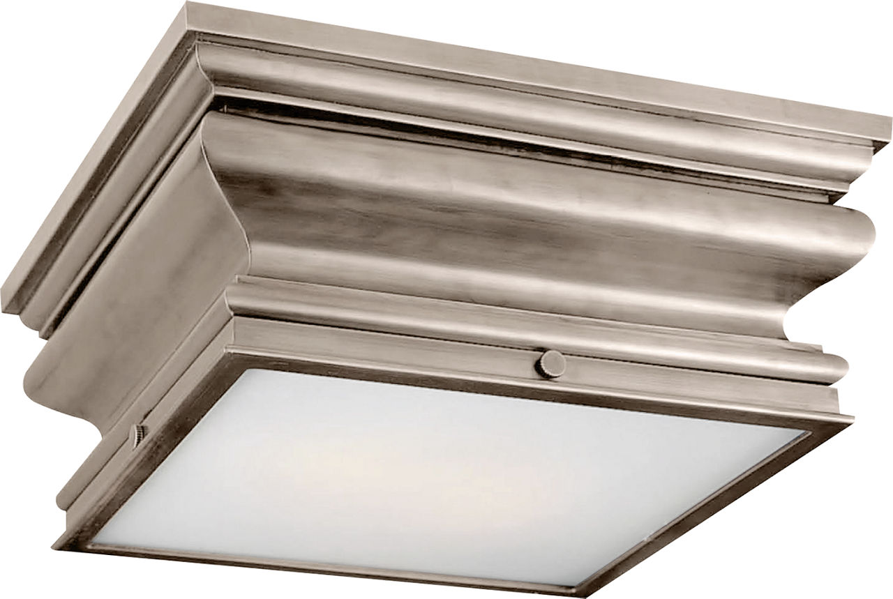 Square Flush Mount in Antique Nickel with Frosted Glass