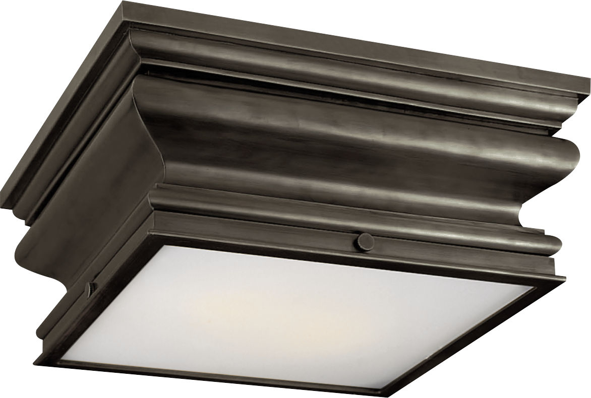 Square Flush Mount in Bronze with White Glass