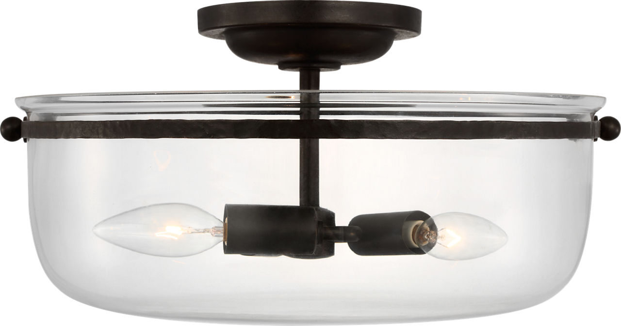 Lorford Medium Semi-Flush in Aged Iron with Clear Glass