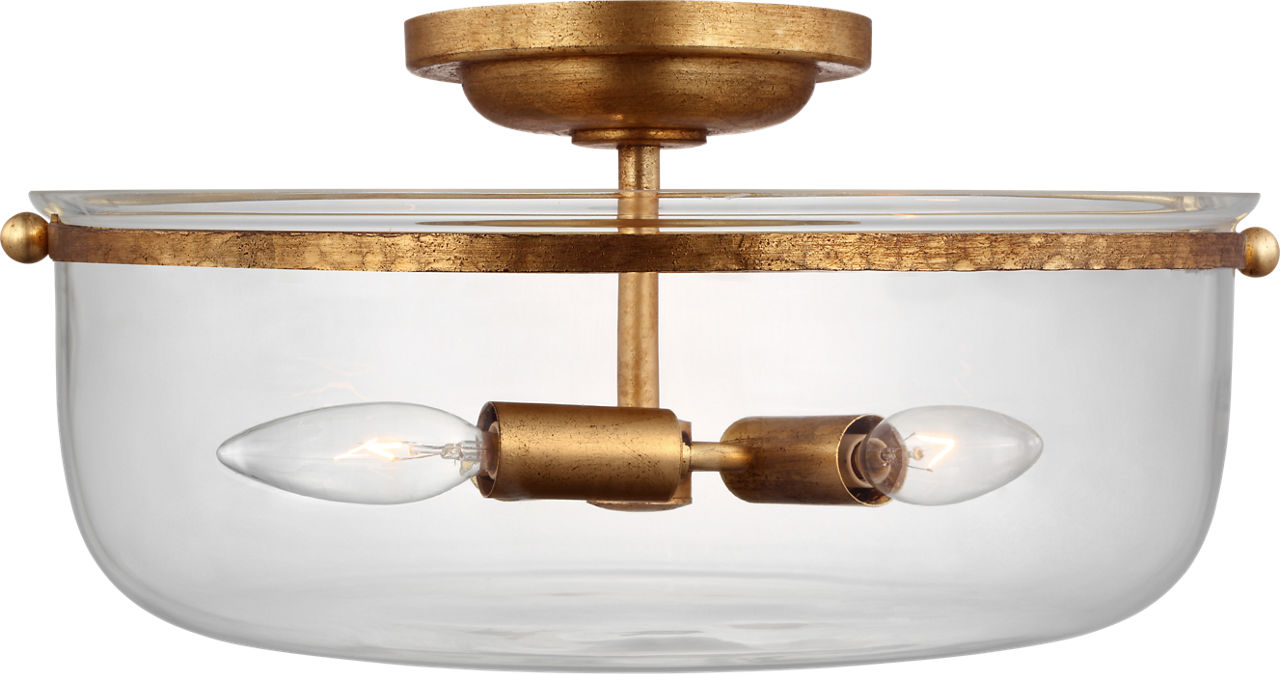 Lorford Medium Semi-Flush in Gilded Iron with Clear Glass