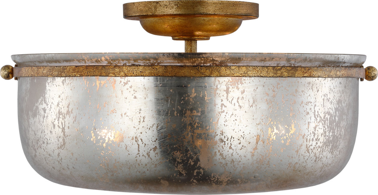 Lorford Medium Semi-Flush in Gilded Iron with Antique Mercury Glass